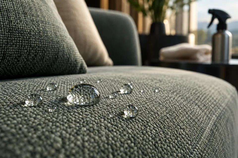 Gotas sobre o tecido de um sofá