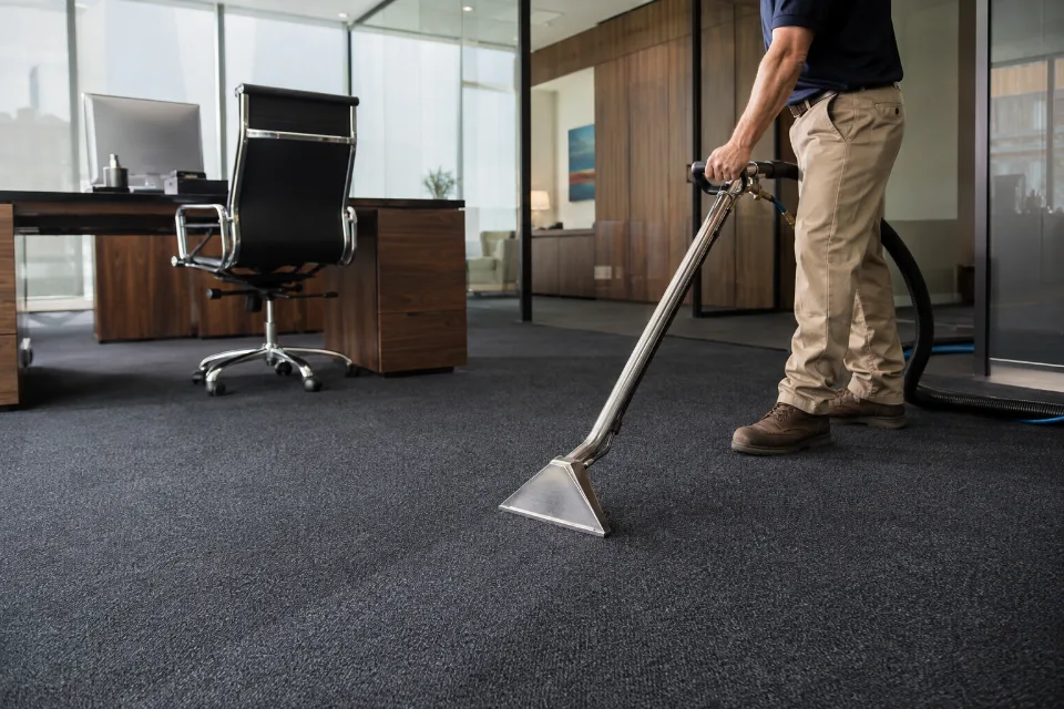 Limpeza de carpete em ambiente corporativo